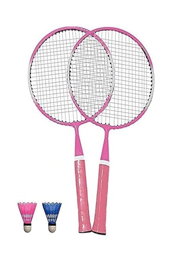 DESCTIDY Kids Bad Minton Steel Short Handle Bad Minton Racquets (Colour May Vary) Bad Minton Racket for Kids - Baby Bad Minton Toy Set for Children with Multicolour Shuttlecocks and Backpack - Image 1
